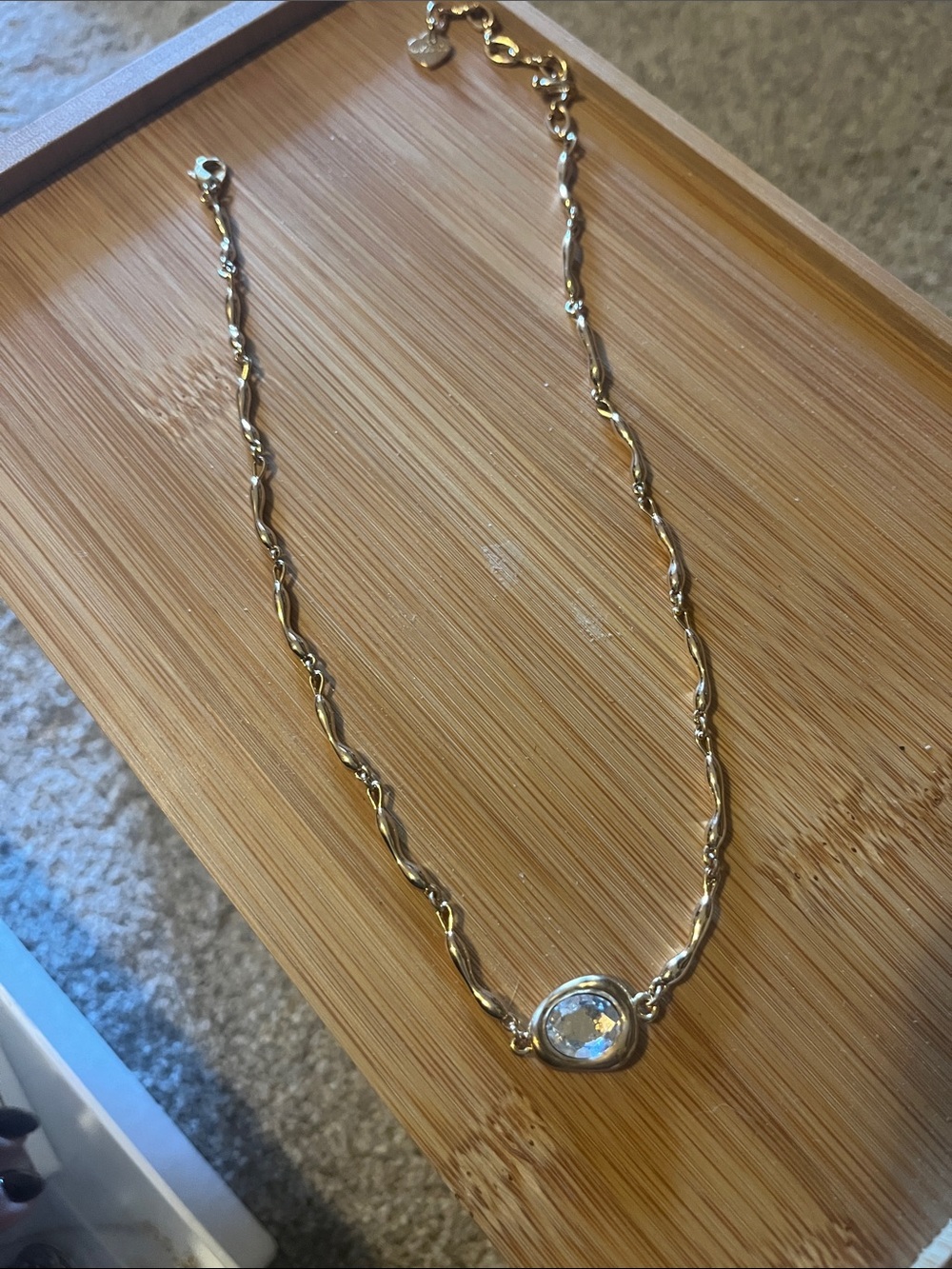Anthropologie Gold Crystal Pendant Chain Necklace